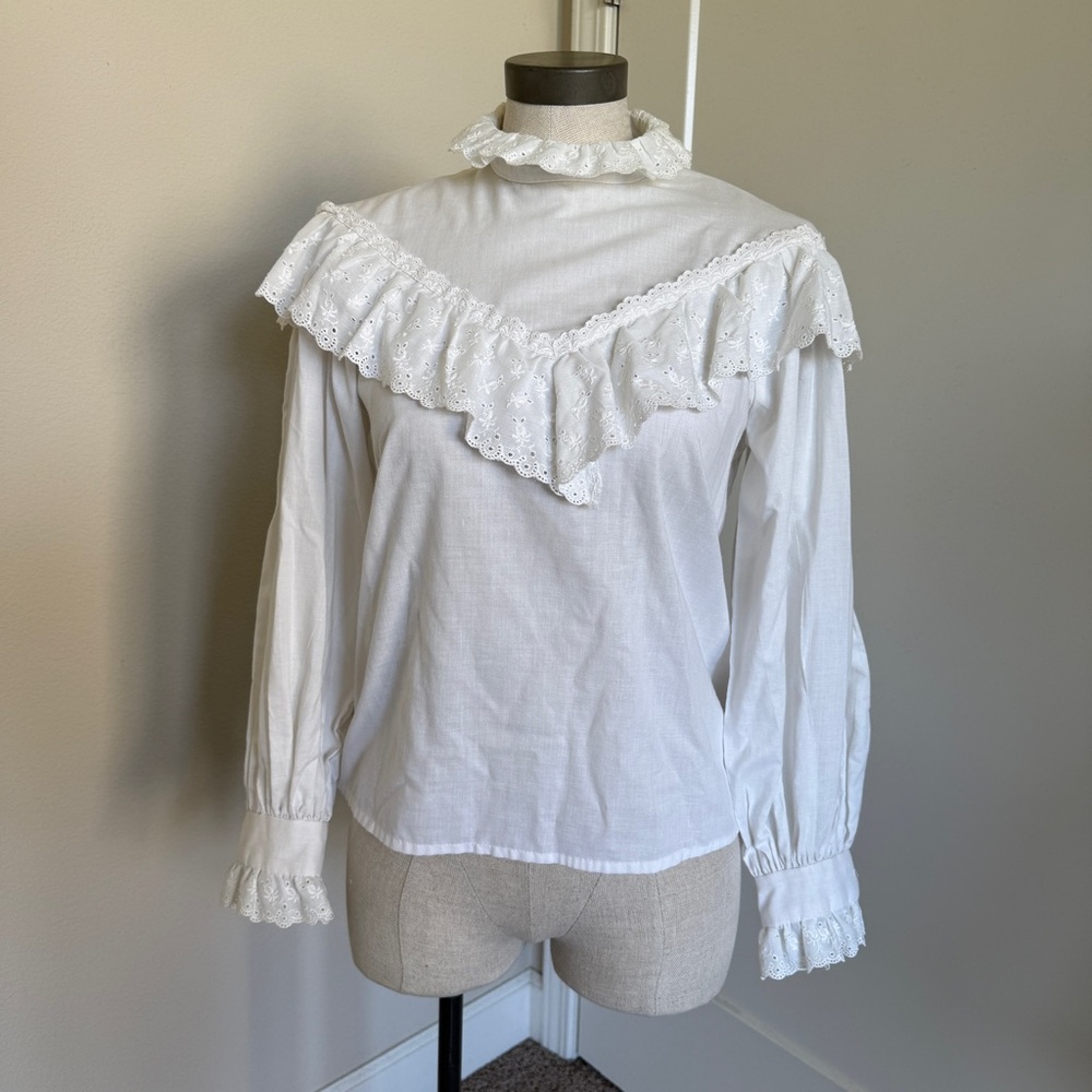 1970s Vintage Prairie Ruffle Blouse Rag O Muffins San Francisco Vintage Top M